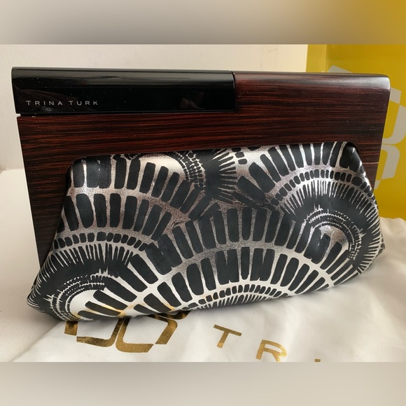 ✨RARE✨ TRINA TURK METALLIC LEATHER + WOOD Clutch Bag Purse NEW - Picture 16 of 16